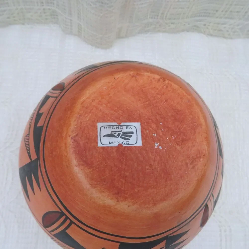 Vintage Mexican Pot Orange Black Red Unsigned Style of R Galvan Mexican Decor
